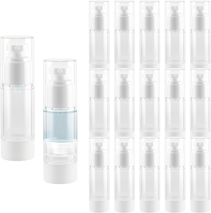 1OZ/30ML Clear Airless Pump Bottles, Lotion Dispenser Travel with Pump, Vacuum Plastic Travel Size Lotion Bottle for Foundation, Creams, Cosmetic(18 Pack)