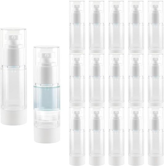 1OZ/30ML Clear Airless Pump Bottles, Lotion Dispenser Travel with Pump, Vacuum Plastic Travel Size Lotion Bottle for Foundation, Creams, Cosmetic(18 Pack)
