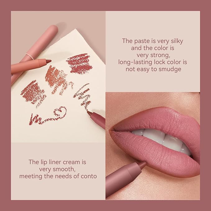 KISSIO Lip Liner,Creamy Lip Pencil,Long Lasting Lip Liner with Sharpener,Matte Finish,Smooth and Soft,Non-Dry,Easy to Use,Cruelty free,0.02 oz,03 Whisper