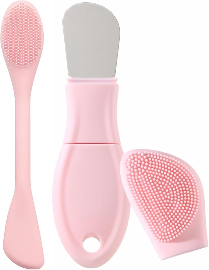 Silicone Face Scrubber Mask Applicator for Nourishing, Pore Deep Cleaning, Blackhead Remover & Exfoliator -No-Slip Long Handle, Gentle Face Massage,Daily Skin Care Tool for Women & Men (Pink)