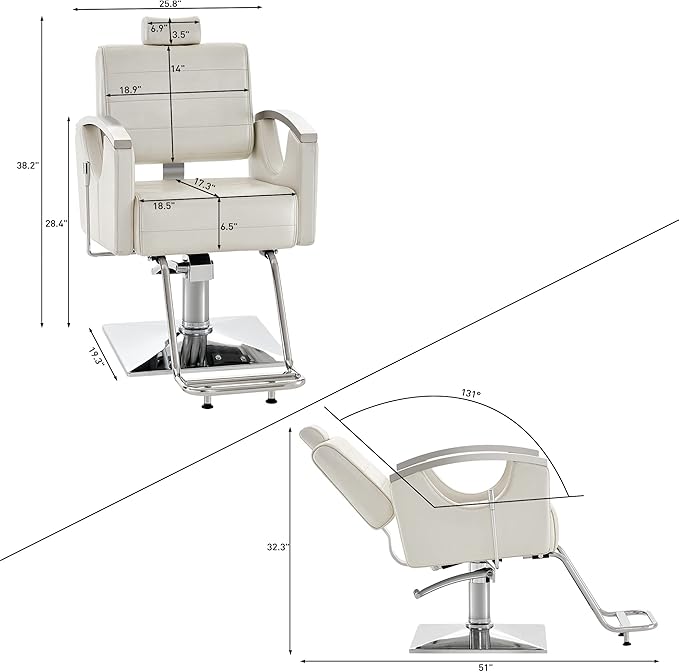 BarberPub Barber Chair for Barbershop,Reclining Salon Chair for Hair Stylist 9180 (Champagne)