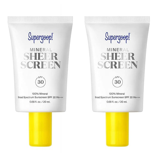 Supergoop! Mineral Sheerscreen SPF 30 PA+++, Pack of 2, 0.68 fl oz - 100% Mineral, Broad Spectrum Face Sunscreen + Primer + Helps Filter Blue Light - Satin Finish - For All Skin Types