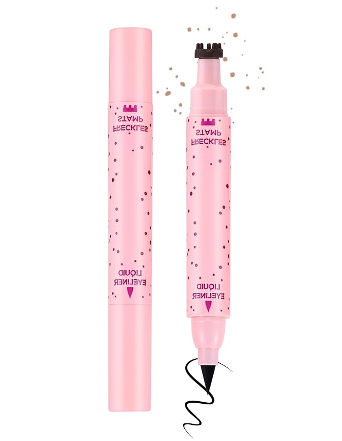 Erinde Waterproof Freckle Stamp Pen, Dual Ended Fake Freckle & Black Liquid Eyeliner, Long Lasting Quick Dry Faux Freckles Stamp Freck Pen for Natural Sunkissed Makeup, B1 LIGHT