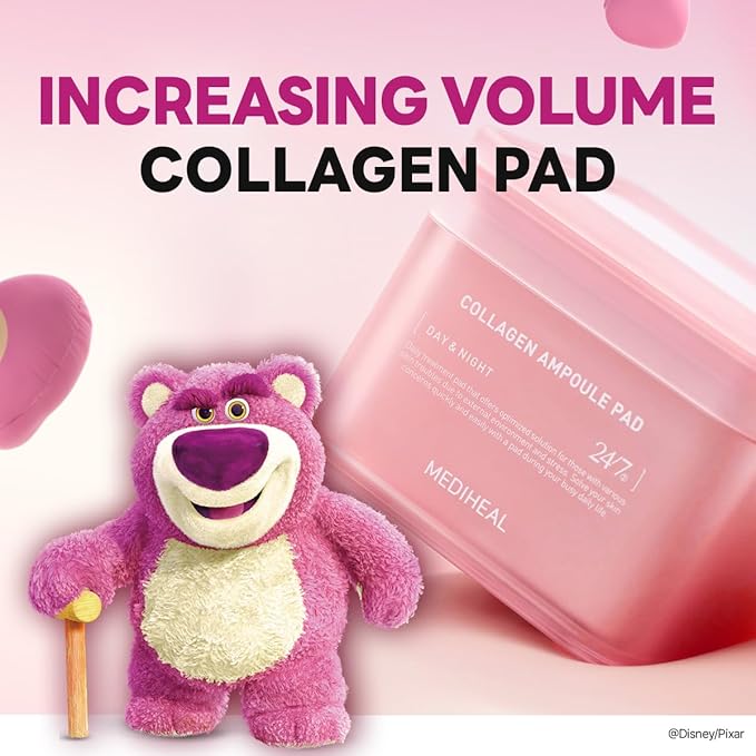 MEDIHEAL Toner Pads [Collagen] - Disney Pixar Edition - Skin Firming & Restore Elasticity & Deep Hydration - Tighten Wrinkles & Lines - Vegan Fabric, Full Size 100 + Refill 100 (200 Count)