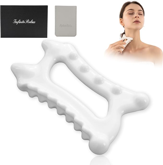 Ceramic Body Gua Sha Tools, Advanced Trigger Point Massage Tools, Korean 괄사 Gua Sha Facial Tools, Lymphatic Drainage Tools Gifts for Mother Women Men(Dual Row Style)