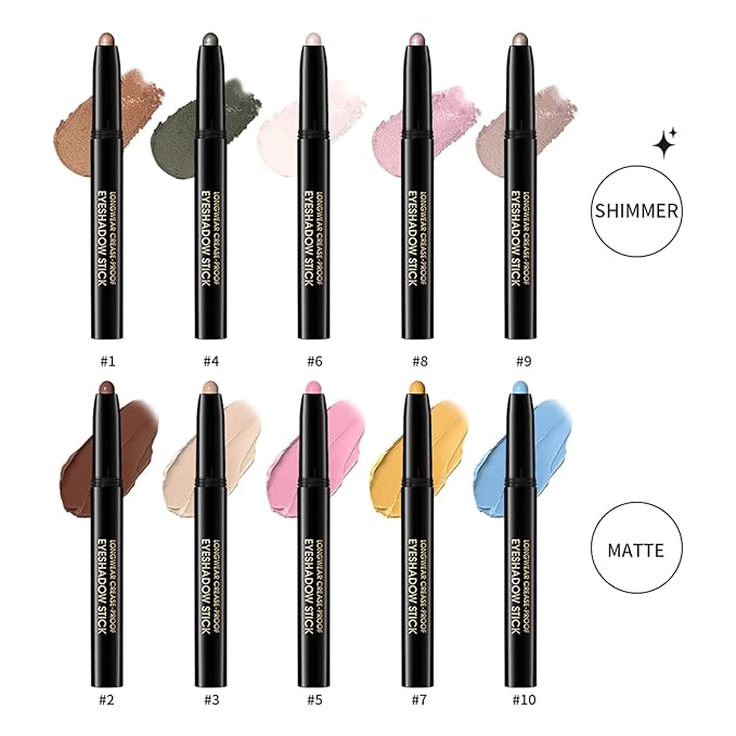 Eyeshadow Stick, Shimmer and Matte Cream Eye Shadow Brightener Sticks Eyeliner Pencil Crayon, Waterproof Long Lasting Eye Highlighter Stick Makeup,0.056 Oz(#9-Champagne)