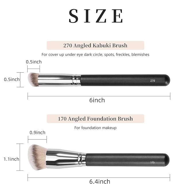 Concealer Brush, Dense Mini Angled Kabuki Brush for Blending Under Eye Concealer, Detailed Nose Contour, Setting Powder, Foundation and Eyeshadow (270)
