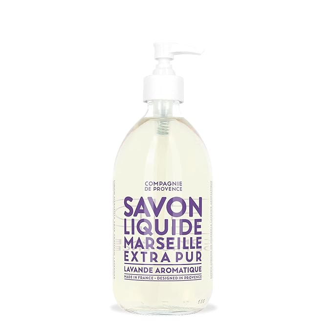 Compagnie de Provence Savon de Marseille Extra Pure Liquid Soap - Aromatic Lavender - 16.7 Fl Oz Glass Pump Bottle and 33.8 fl oz Plastic Bottle Refill