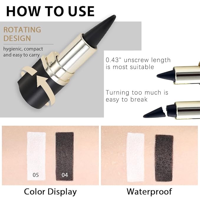 evpct 2Pcs Black White Gel Eyeliner Pencils Eye Black Face Paint Stick Lipstick Halloween Makeup Set Waterproof Smudge Proof Liquid Eyeliner Pen Crayon Smokey Eye delineador de ojos contra el agua