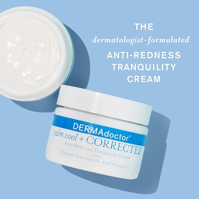 DERMAdoctor Redness & Itchy Skin Relief Calm Cool + Corrected Tranquility Cream for Sensitive Skin | moisturizing face cream Hydration with Squalane & Hyaluronic Acid White Tea Extract – 1.7oz