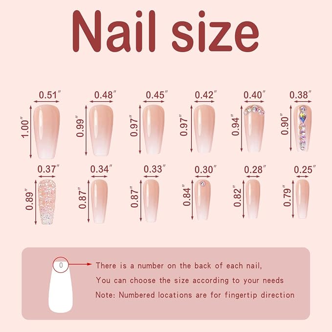 Yivaiks 24pcs glitter Press on Nails Medium Coffin Fake Nails with Glue on Nails for Women Luxurious 3D Crystal Gem Design Ballerina Pink Acrylic Nails (GD-002)