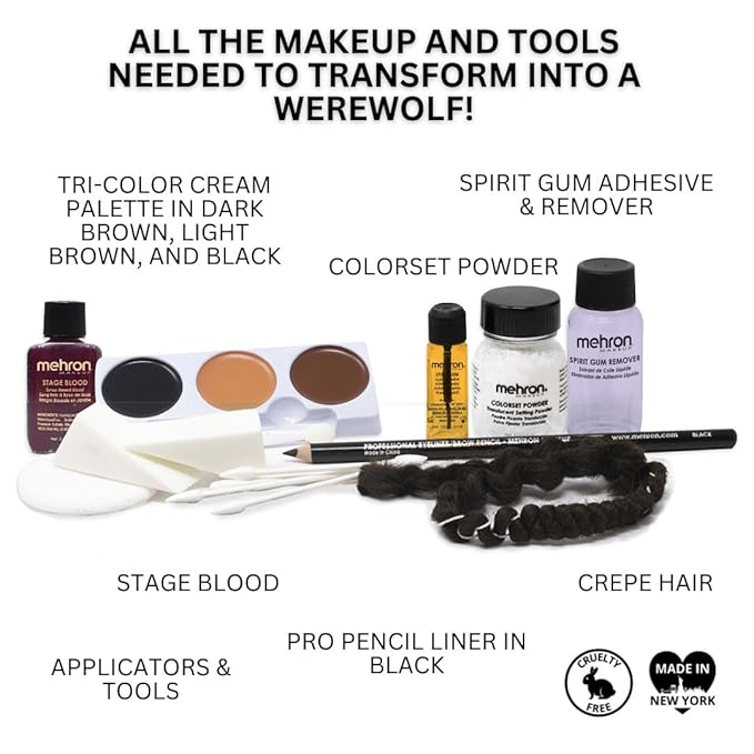 Mehron Makeup Premium Character Kits| Makeup Kits for Halloween & Cosplay| Made in the USA | Complete Makeup Kit | Includes all Makeup, Tools, & Instructions on How to Create the Look | (Werewolf)
