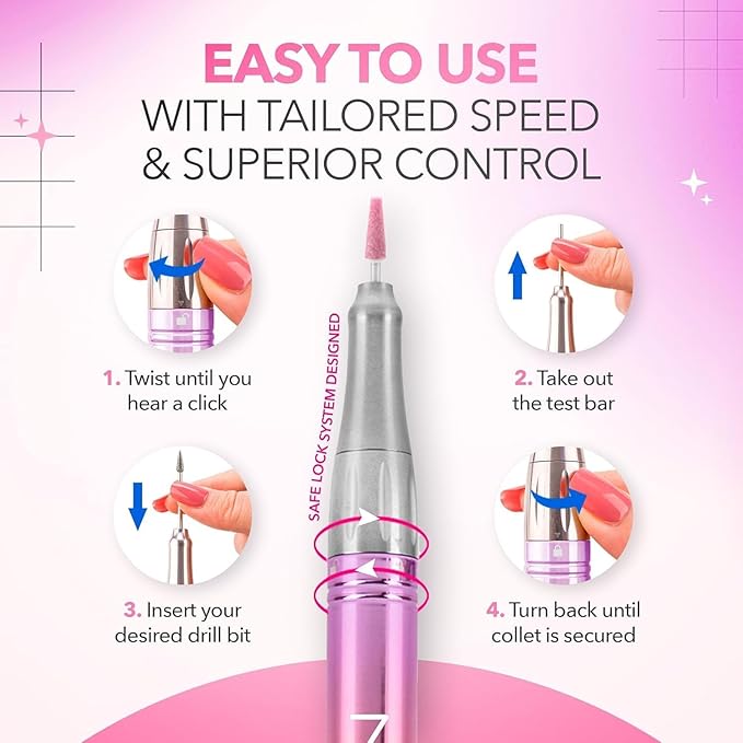 M Mase- Professional Nail Drill Machine - Coreless 2-in-1 Nail File - Electric, Cordless, 35000 RPM, HD Display - Electric Nail Drill for Professional & Home Use (Rose Gold)