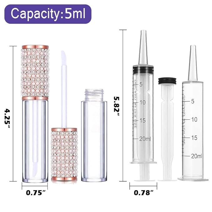 AMORIX 72 Pack 5ml Lip Gloss Tubes with Wand 5ml Empty Rhinestone Lip Gloss Containers Cute Lipgloss Bottles Lip Gloss Supplies Kit + Labels for DIY Lip Gloss Base