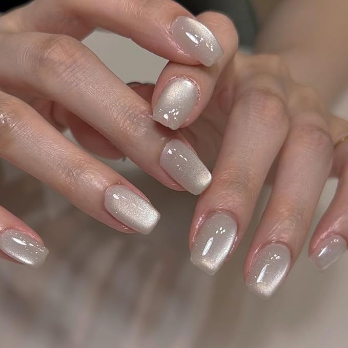 GLAMERMAID Press on Nails Extra Short Square, Pure White Spring Summer Handmade Gel Glue on Nails, Reusable Acrylic False Nails Manicure Kits for Women