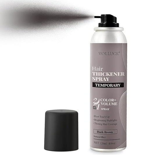 VOLLUCK Hair Thickening Fibers Spray, Temporary Colored Hair Thickener for Root Touch Up Spray, Grey Coverage Root Concealer for Women & Men, | Volumizing & Thickening | Dark Brown