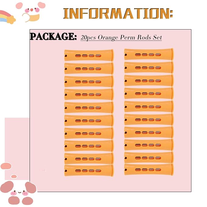 Perm Rods Set for Natural, Long, and Short Hair - Plastic Cold Wave Rods for Women's Hair Curling and DIY Hairdressing (20pcs Orange)