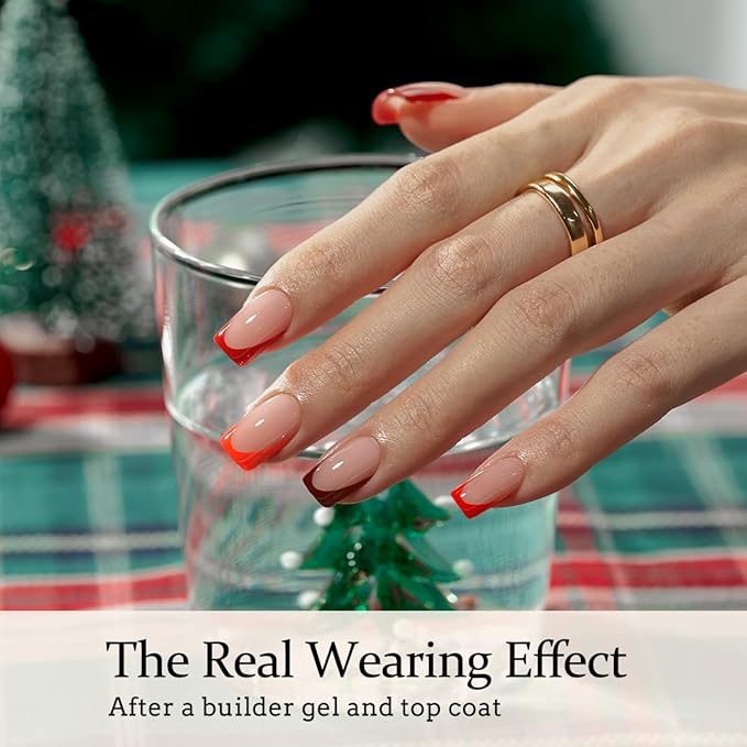 BTArtboxnails XCOATTIPS Red French Tip Press on Nails - Red French Tip Nails Square, Christmas Press on Nails Short, Soak Off Soft Gel Nail Extension 160Pcs