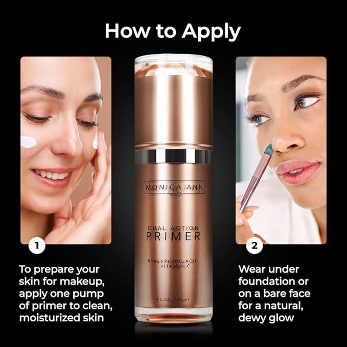 Dual-Action Face Primer - 30 mL | Hydrating Makeup Primer With Vitamin C & Hyaluronic Acid | Smoothing Translucent Matte Pore Minimizer | Foundation Primer For Any Skin Tone