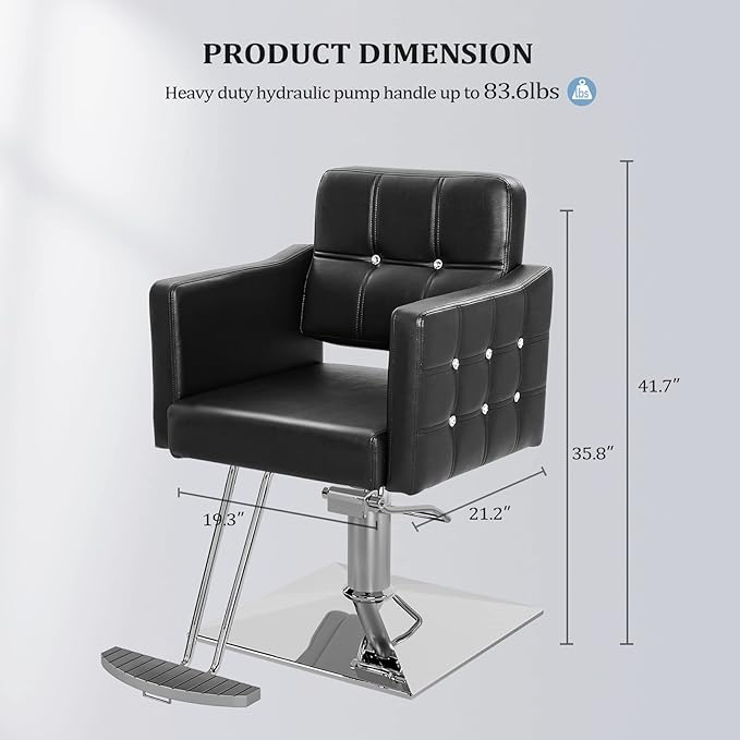 OmySalon Hair Salon Chair Hydraulic Barber Chair for Home Barbershop Black, Braiding Chair for Hair Stylist Heavy Duty, Styling Hairdressing Beauty Spa Equipment