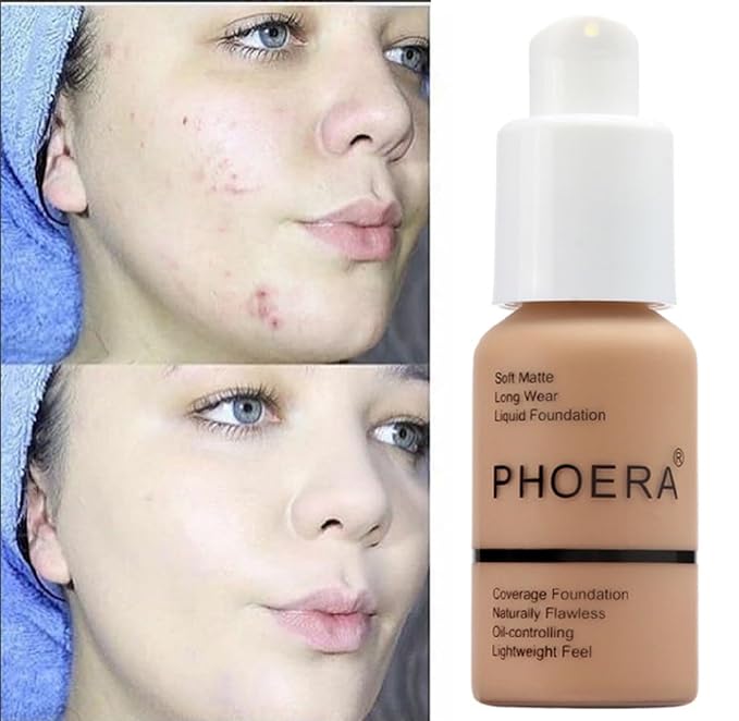 2 Pack PHOERA Foundation, Long-Lasting Waterproof Oil Control Warm Sun