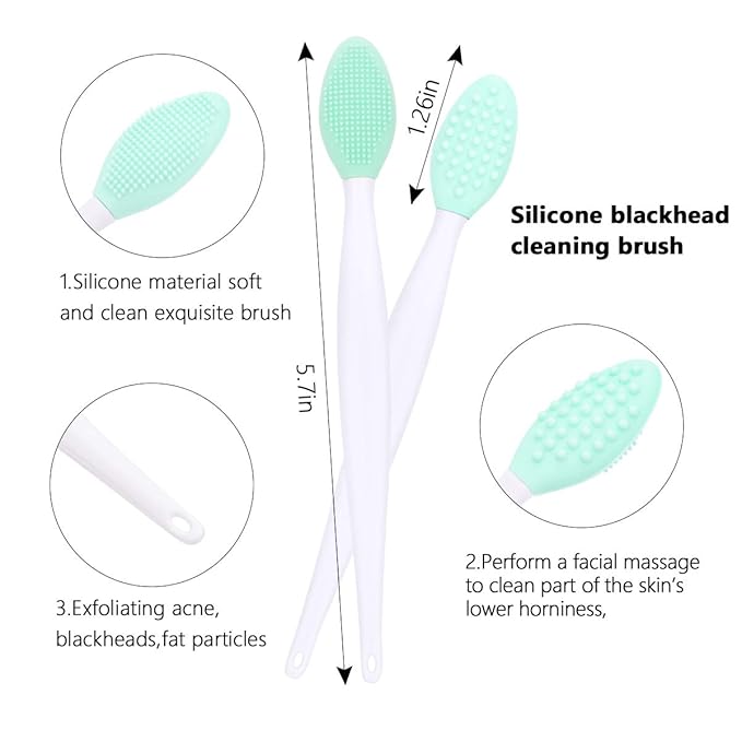 Silicone Face Scrubber, 2pcs Exfoliating Lip Brush, 2pcs Face Cleansing Brush & Silicone Facial Mask Brush Exfoliator Blackhead Skin Care Tool