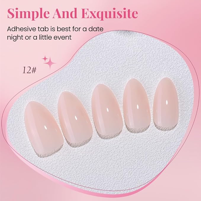 Light Natural Nude Press on Nails Almond Short, Glossy Short Almond Fake Nails Kit for Women, Soft Gel Press On Nail with Nail Glue, 15 Sizes 30Pcs Reusable Stick on Acrylic Fake Nail Manicure Set