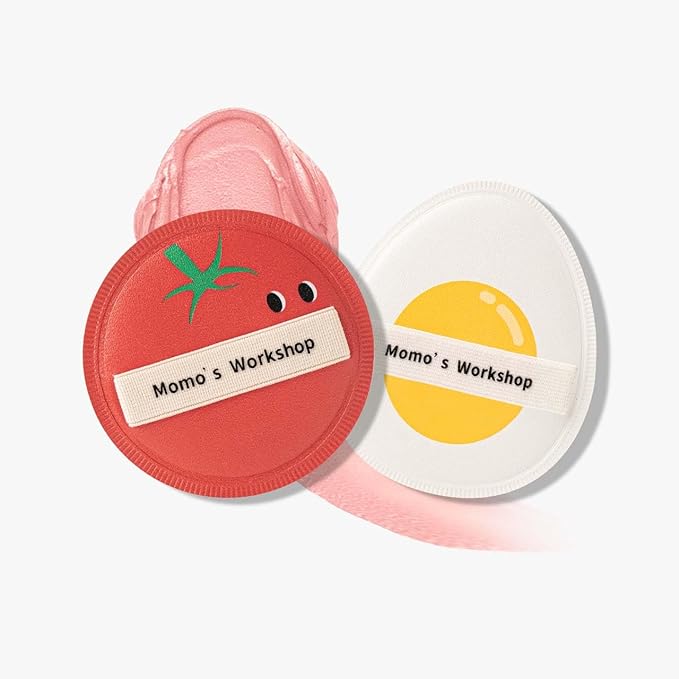 Sun Egg Makeup Sponge Puff & Tomato Makeup Sponge Set - 2PCS Medium Bounce Rubycell,Halloween Foundation Puffs for Creamy Finish, Quick Blending, Comfortable for All Skin Types & Storage Case