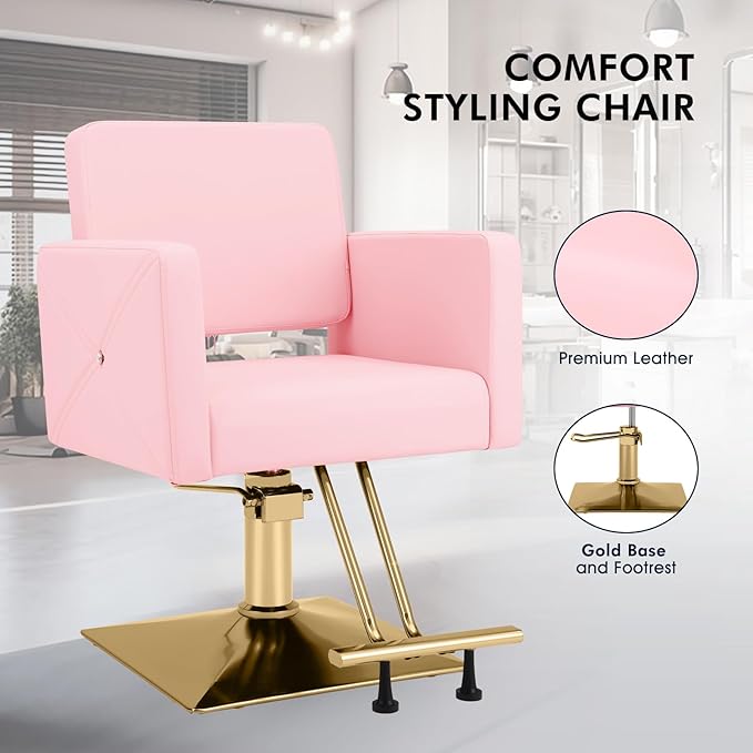 Artist hand Hair Salon Chair Pink and Gold, Hydraulic Styling Chair with Heavy Duty Pump, 360 Degree Swivel Barber Chair, Beauty Salon Equipment for Hair Stylist, Max Load 330 Lbs