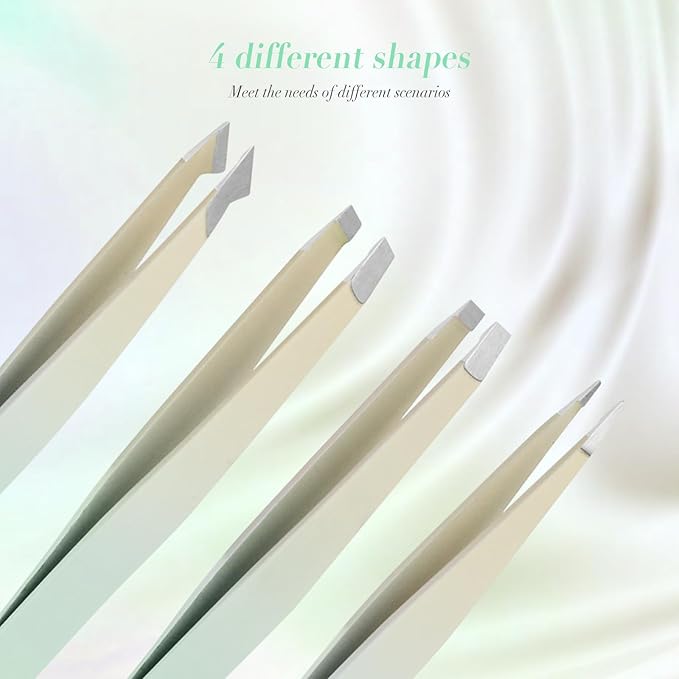 6 PCS Tweezers Set for Women, Eyebrow Tweezers Set with Curved Scissor for Ingrown Hair, Plucking Daily Beauty Tool with Leather Travel Case for Gifts (Gradient Green)