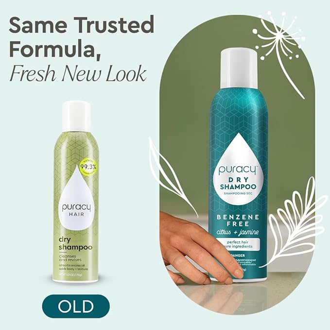 Puracy Natural Dry Shampoo For Women - Plant-Powered Cleansing Volumizing Revitalizing Dry Shampoo As Seen on TikTok, Benzene-Free, Non-Toxic, Oil Absorbing for All Hair Types (Citrus & Jasmine, 6 oz)