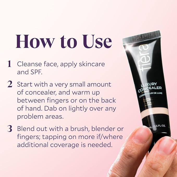 Fièra Luxury Concealer & Foundation with Anti-Aging Ingredients - Full Coverage for Dark Circles, Wrinkles, Fine Lines, and Spots, All-Day Wear For Mature Skin - Light, 0.5 FL. OZ. / 15 ML