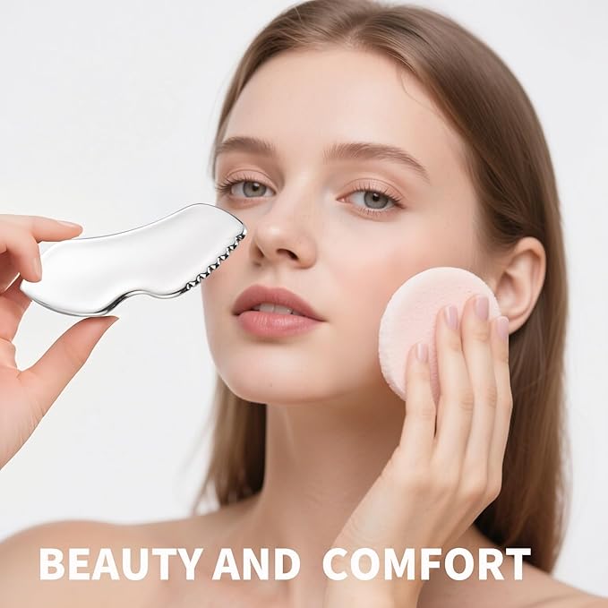 Metal Gua Sha Facial Tools,Stainless Steel Guasha Tool for Face,Premium Guasha Set for Face, Metal Detail Gua Sha Stone Body,Stainless Steel gua sha