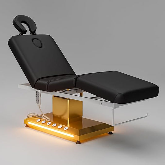 Icoget Professional Full Electric Spa Massage Treatment Table, Medical Bed with Independent Leg Adjustment, Facial Bed with Face Cradle for Beauty, Black