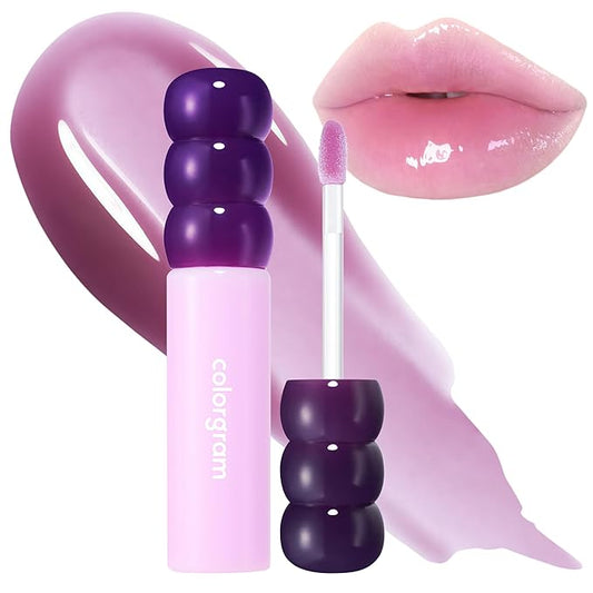 COLORGRAM FRUITY GLASS GLOSS 01 GRAPE BLACK | Non-Sticky Glossy Lip Tint with Glass-Like Shine | Long-Lasting Hydrating Lip Gloss for Smooth & Plump Lips