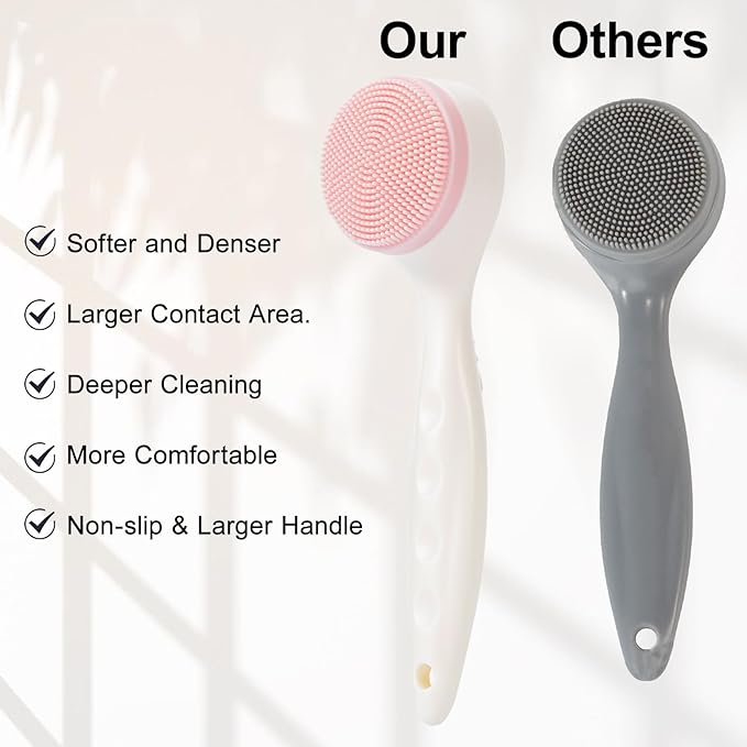 2 Pack Silicone Face Scrubber Exfoliating Brush, Manual Handheld Facial Cleansing Brush Blackhead Scrubber, Soft Bristles Waterproof for Face Skincare (Round-Pink Head)