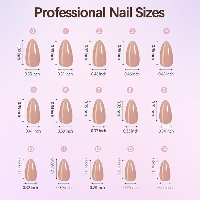 Medium Almond Press On Nails, 5 Colors Pre-Lasting Soft Gel Nails Tips, 150Pcs Natural Fake Nails for Nail Art DIY 15 Sizes