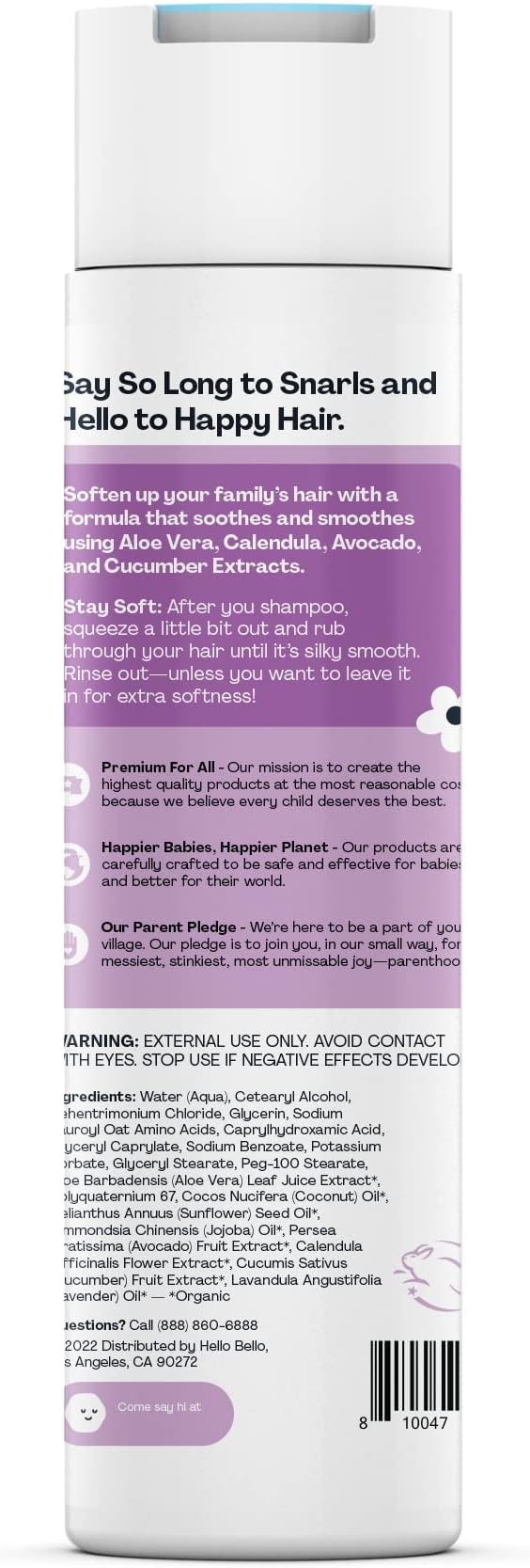 Hello Bello Soft Lavender Conditioner | Hypoallergenic, pH-Balanced & Dermatologist-Tested, Plant Based Formula for Babies and Kids | 10 FL Oz