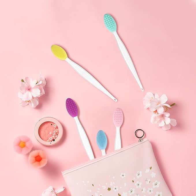 50 Pcs Lip Scrub Brush,Lip Scrubber Exfoliator,Double-Sided Silicone Lip Brush Tool for Men Women Lip Lightening, Lip Exfoliator Scrubber Tool for Dark Lips