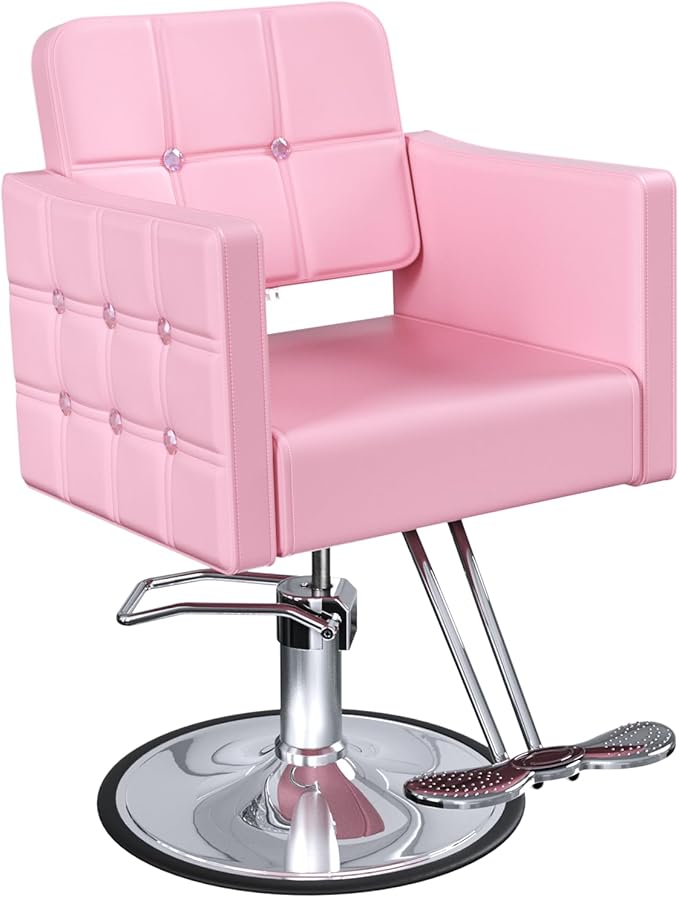 Professional Salon Chair for Hair Stylist, 350 Lbs Heavy Duty Hydraulic Pump, 360° Swivel Styling Chair with Adjustable Height, Barber Chair for Barber Shop, Spa, Tattoo Studio, Cameo Pink