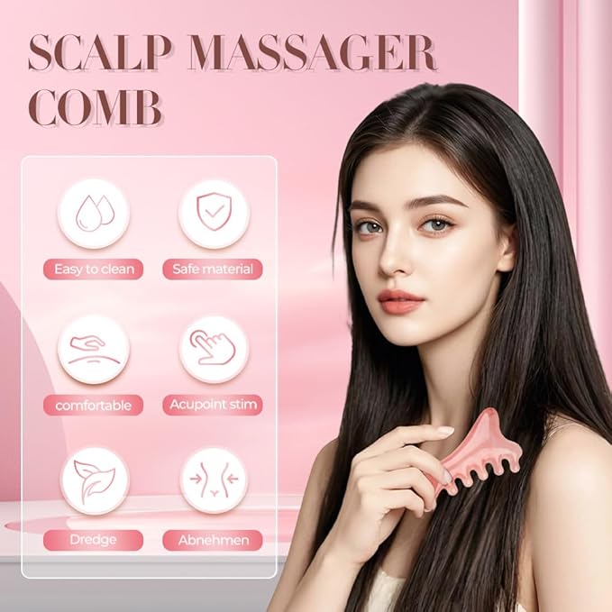 4 in 1 Massage Comb Gua Sha Tool for Face & Body, 2025 New Head Massage Combs Facial Tools, Meridian Therapy Tool for Body Tension Relief, Self Care Gifts for Women Men (Orange)