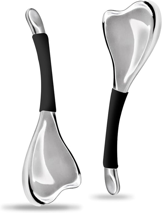 Ice Globes for Face & Eyes, Unbreakable Stainless Steel Cryo Massagers for Skincare Routines, Multifunctional Cold Roller Cooling Globes for Puffiness, Sagging Skin, and Facial Relaxation (Black)