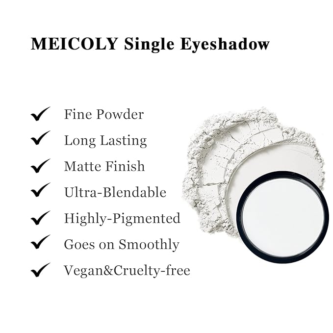MEICOLY White Single Eyeshadow with Mirror,Matte Eye Shadow for Halloween Makeup,Pressed Powder Eyeshadow,Matte Shade Eyelid Color Eye Makeup for Women Girls,High Pigment,Long Wear,Waterproof,Natural