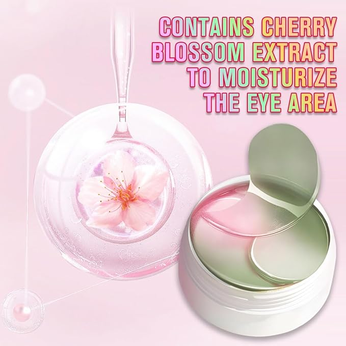 Under Eye Patches for Dark Circles, 30 Pairs Retinol Collagen Eye Gels Mask, Eye Patches for Dark Circles and Puffiness, Anti Aging Moisturizer For Women Gift, Crystal Cherry Blossom Color Eye Masks