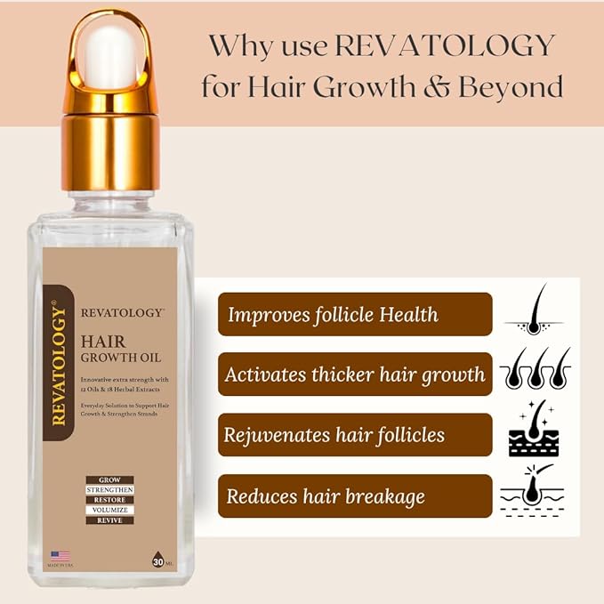 REVATOLOGY Hair Growth Oil for Adults (Made in USA) pre-rinse Formula with 30 Oils and Herbal extracts Reduces Hair Fall, Boosts Regrowth & Strengthens Roots | Cruelty & Chemical Free