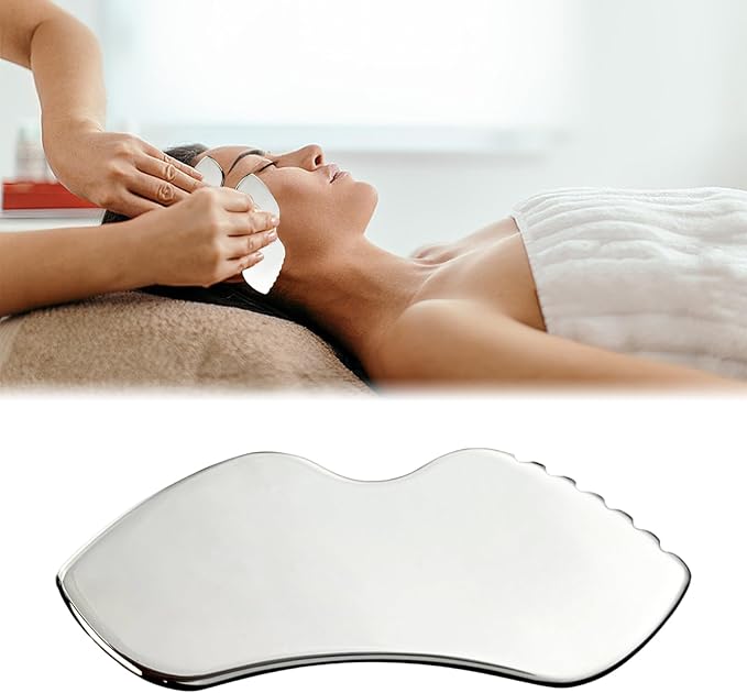 Stainless Steel Gua Sha Facial Tools, Metal GuaSha Lift and Firm Tool with Comb Teeth, Massage Scraping Beauty Tools for Body Facial Skin Care Lymphatic Drainage
