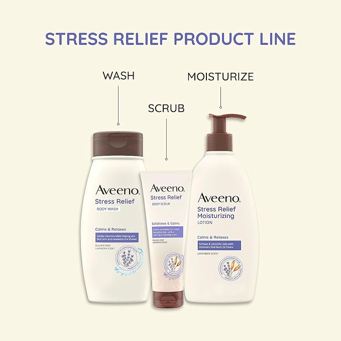 Aveeno Stress Relief Body Wash for Women, Calming Lavender Scent & Prebiotic Oat, Cleanser for Sensitive Dry Skin, Paraben, Dye & Soap-Free, 33 Fl Oz