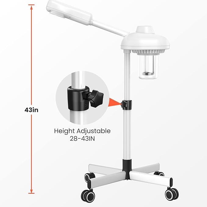 TASALON Professional Facial Steamer on Wheels, Hot Ozone Face Steamer for Facial, Esthetician Steamer for Salon Beauty and Spa, Mist Face Steamer for Facial Deep Cleaning Skin Care Equipment- White