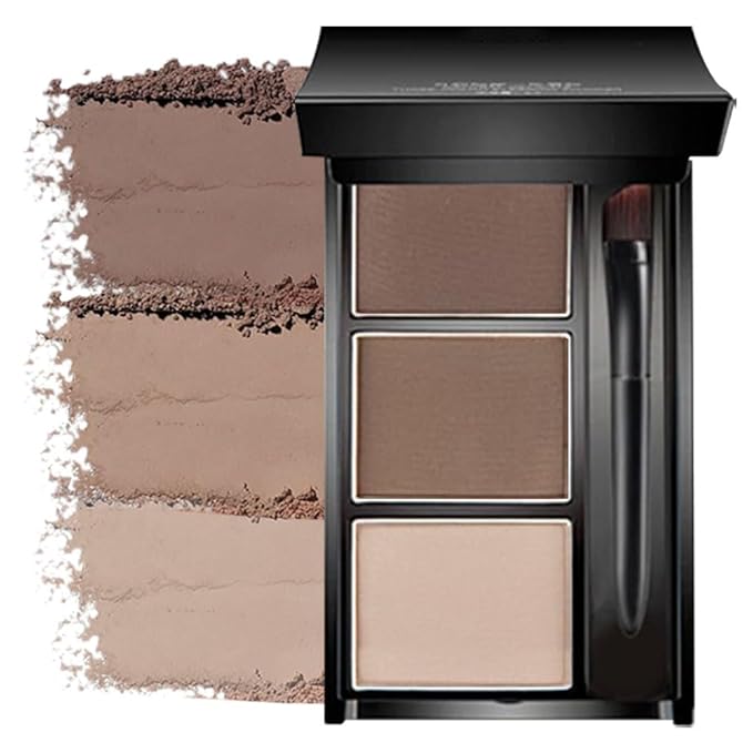 Eye Brow Powder for Women, Taupe Eyebrow Powder Kit with Brush, Long-Lasting 3 Colors Brow Palette, Filler for Full, Defined Natural Brows Shaping (02)