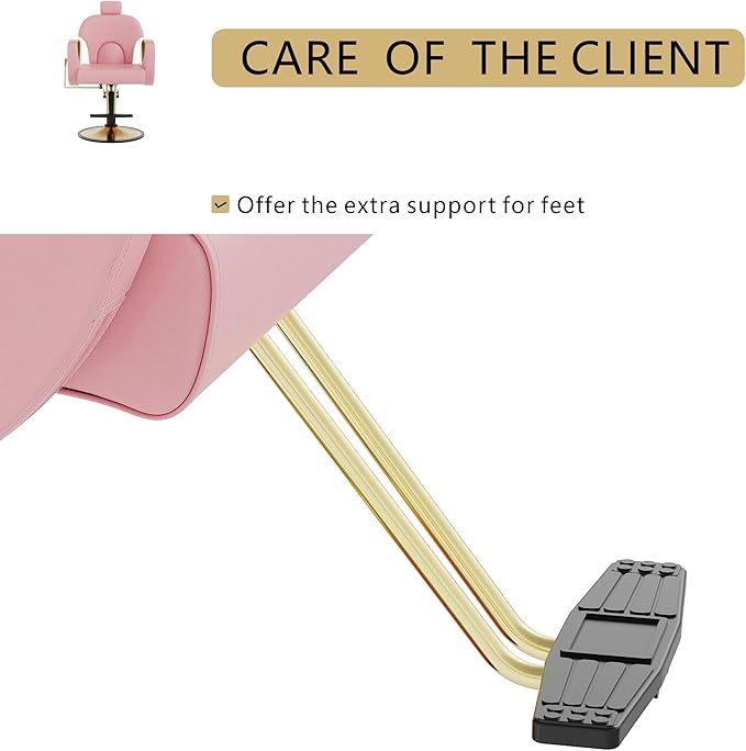 Barber Chair, Reclining Hair Salon Chair, 360 Degrees Swivel Styling Chair, Height Adjustable Hydraulic Shampoo Chairs, Spa Equipment (Pink)